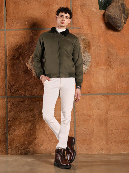 Fur-Lined Suede Bomber Jacket