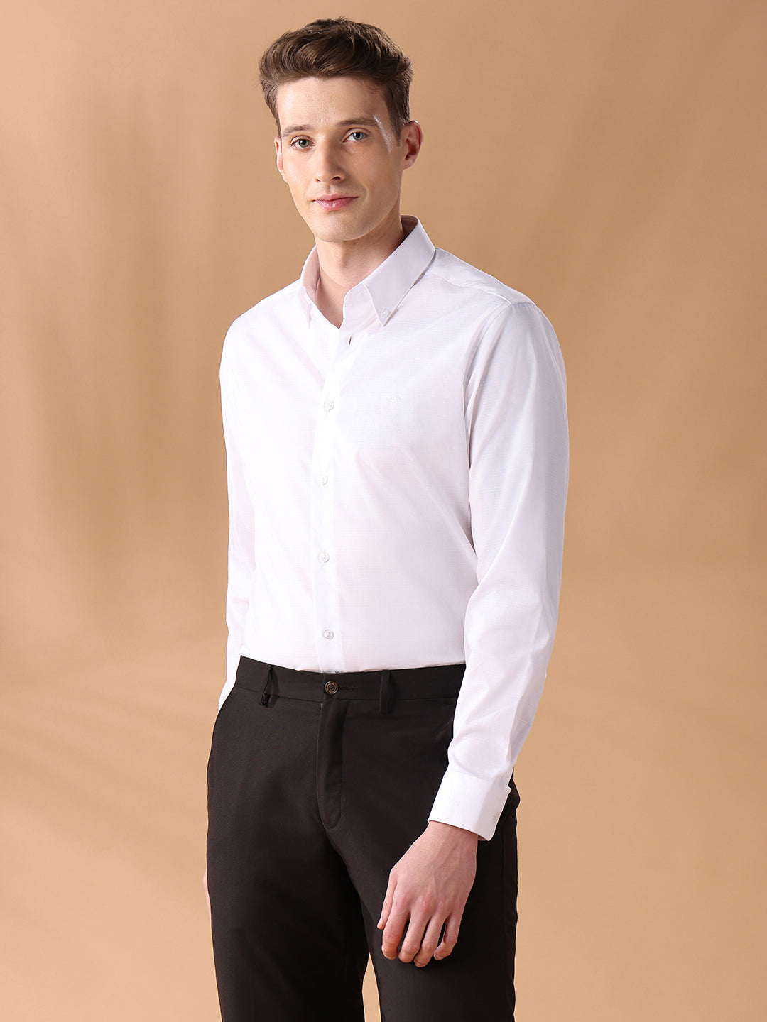 White Regular Fit Checked Formal Shirt for Men (CASSA)