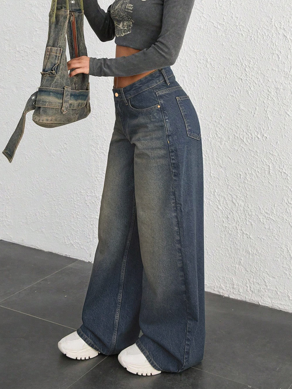 Knight Blue Tinted Wide Leg Jeans