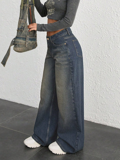 Knight Blue Tinted Wide Leg Jeans