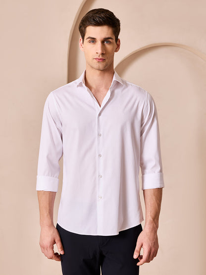 White Regular Fit Textured Casual Shirt for Men (CINAS)