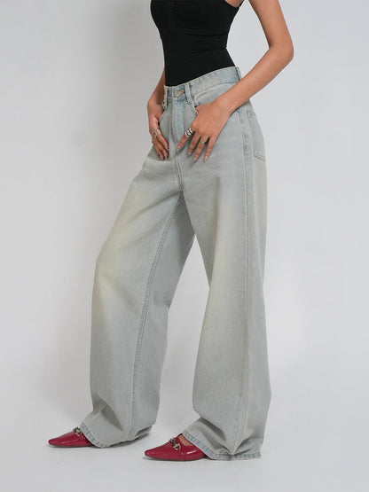 Pale Blue Dirty Wash Wide Leg Jeans