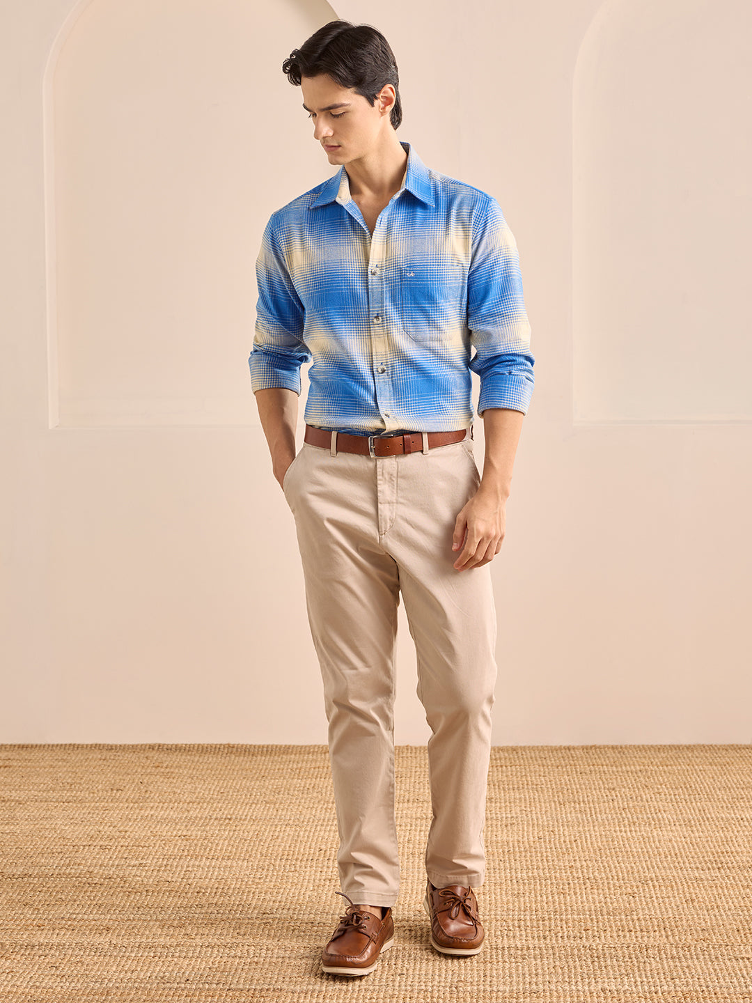 Blue Regular Fit Checked Casual Cotton Shirt for Men (LANIK)