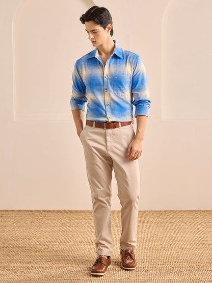 Blue Regular Fit Checked Casual Cotton Shirt for Men (LANIK)