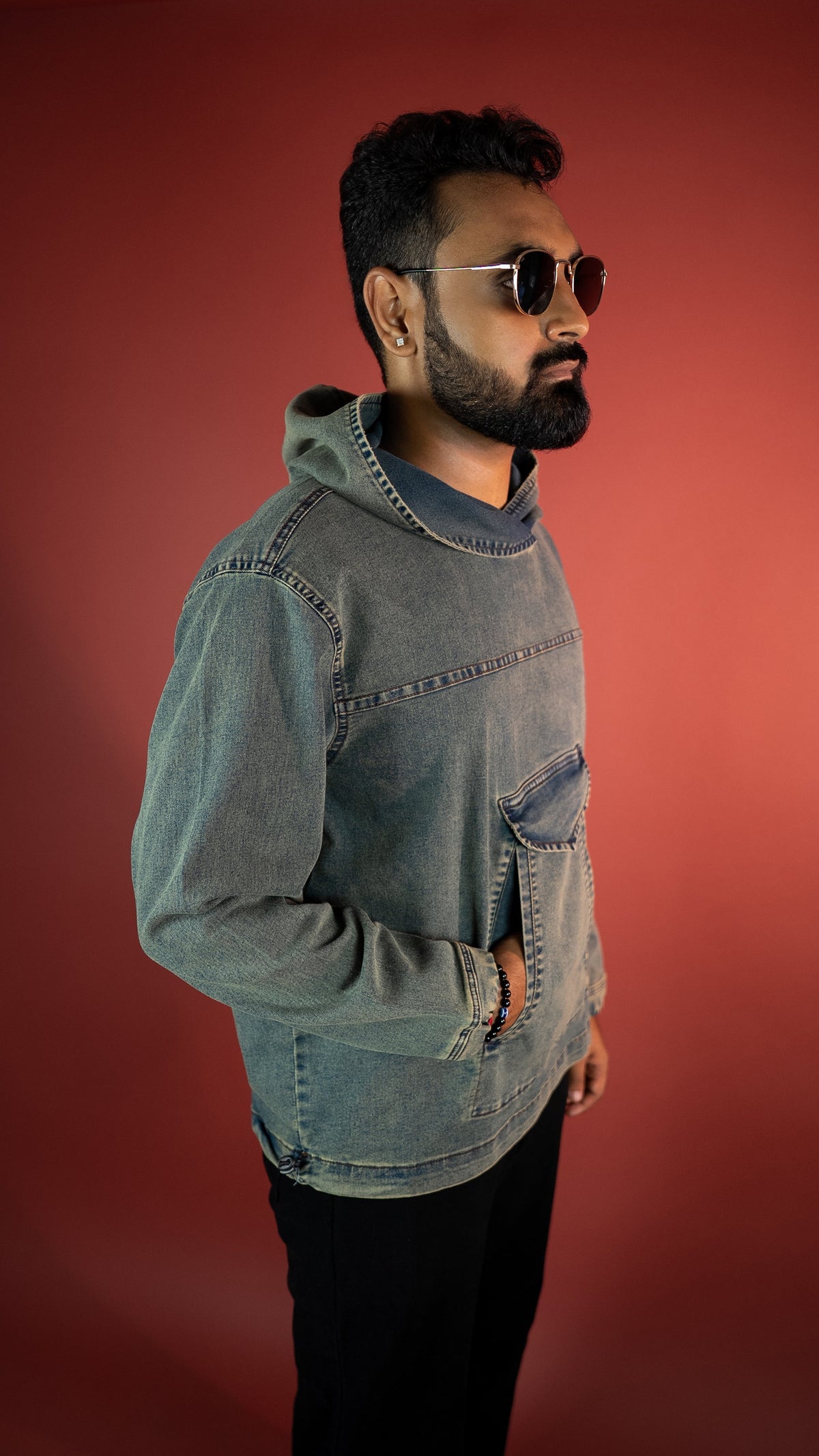 Acid Wash Denim Men'S Hoodie Rustlines