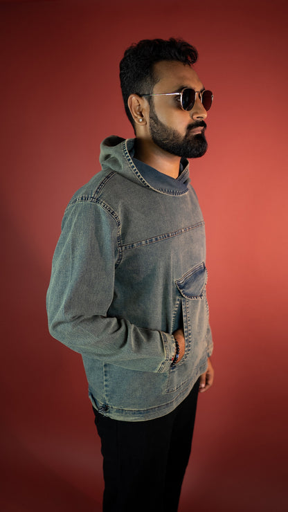 Acid Wash Denim Men'S Hoodie Rustlines