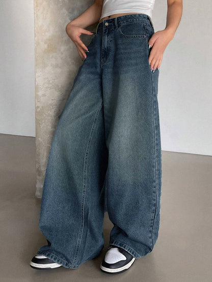 Gothic Blue Tinted Super Wide Leg Jeans