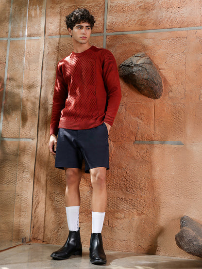 Mesh-Knit Pullover Sweater
