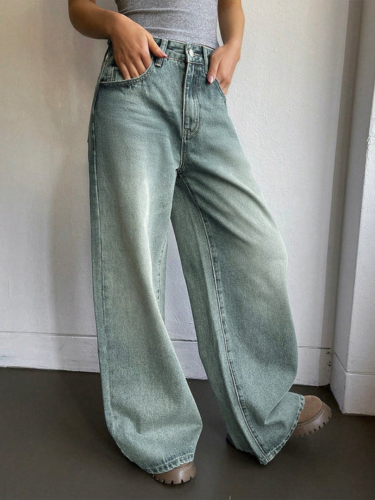 Sea Green Washed Ultra Wide Leg Jeans