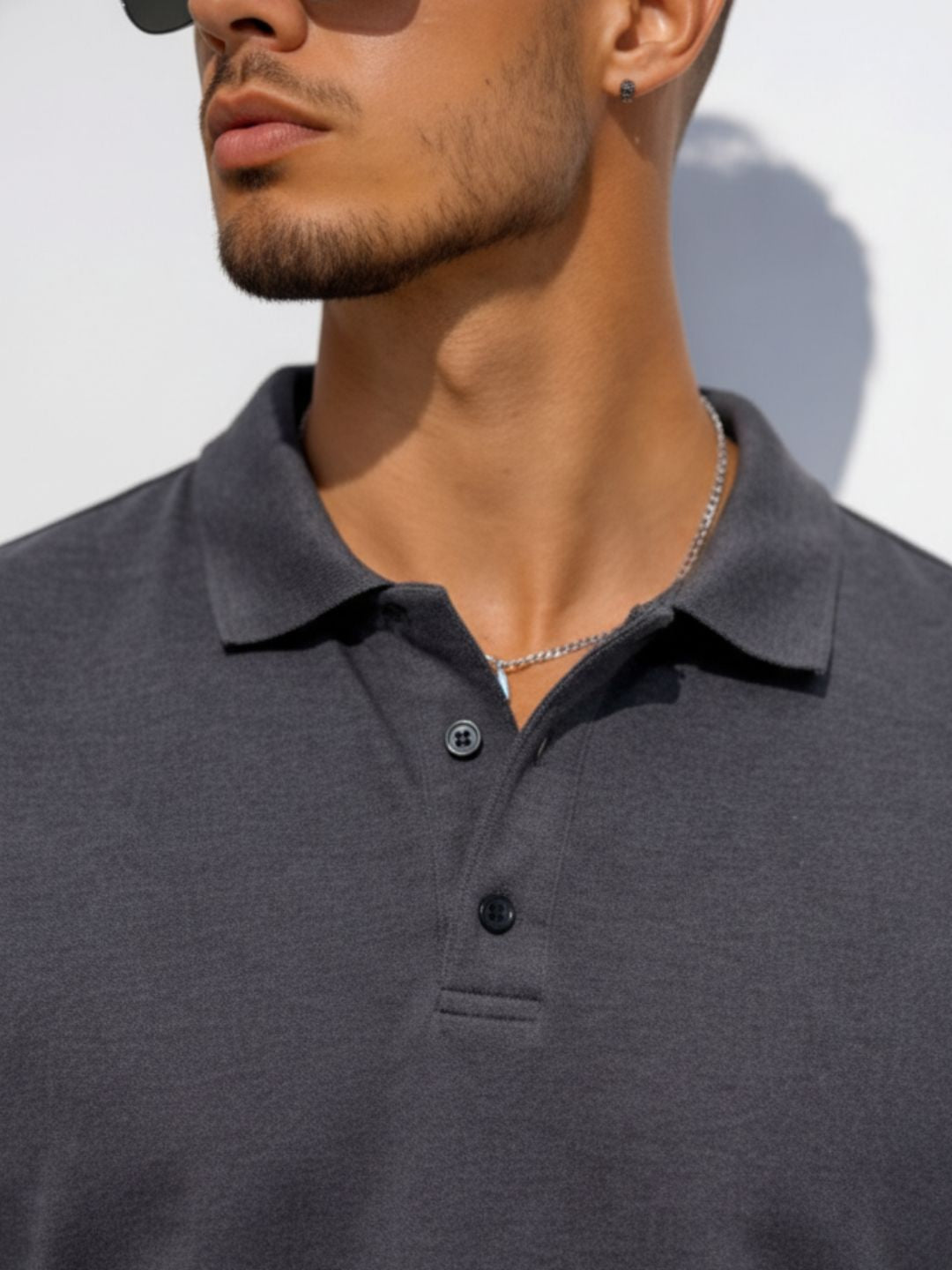 Men Solid Charcoal Grey Cotton Polo Collar Half Sleeve Regular Fit T-Shirt