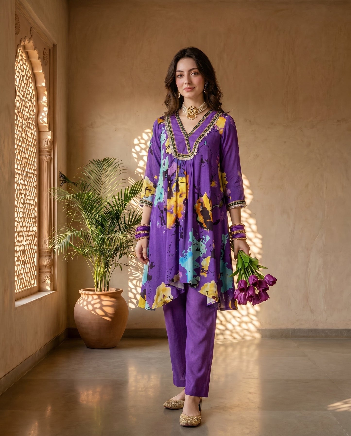 Purple Blossom Kurta Set