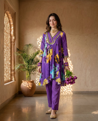 Purple Blossom Kurta Set