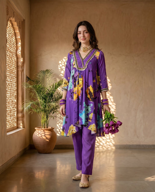 Purple Blossom Kurta Set
