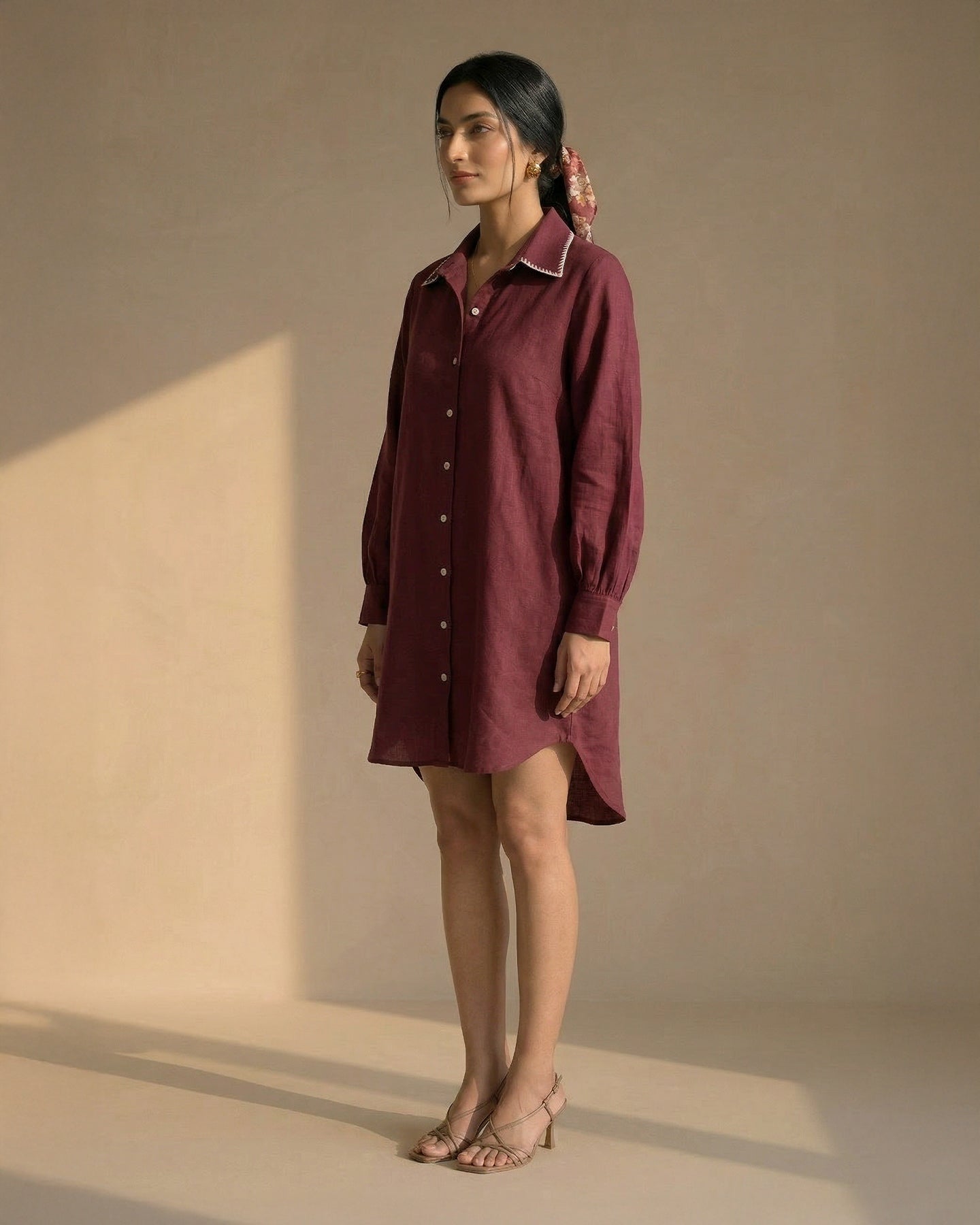 Maroon Linen Shirt Dress