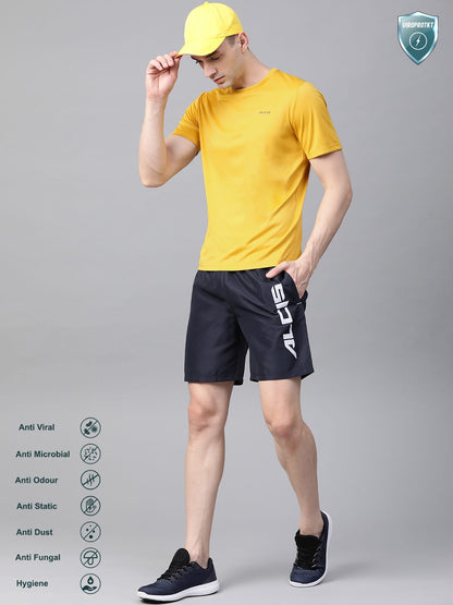Alcis Men Yellow Solid Slim Fit Round Neck VIROPROTKT T-shirt