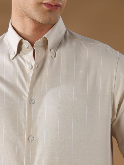 Beige Regular Fit Formal Cotton Shirt for men (COMEL)