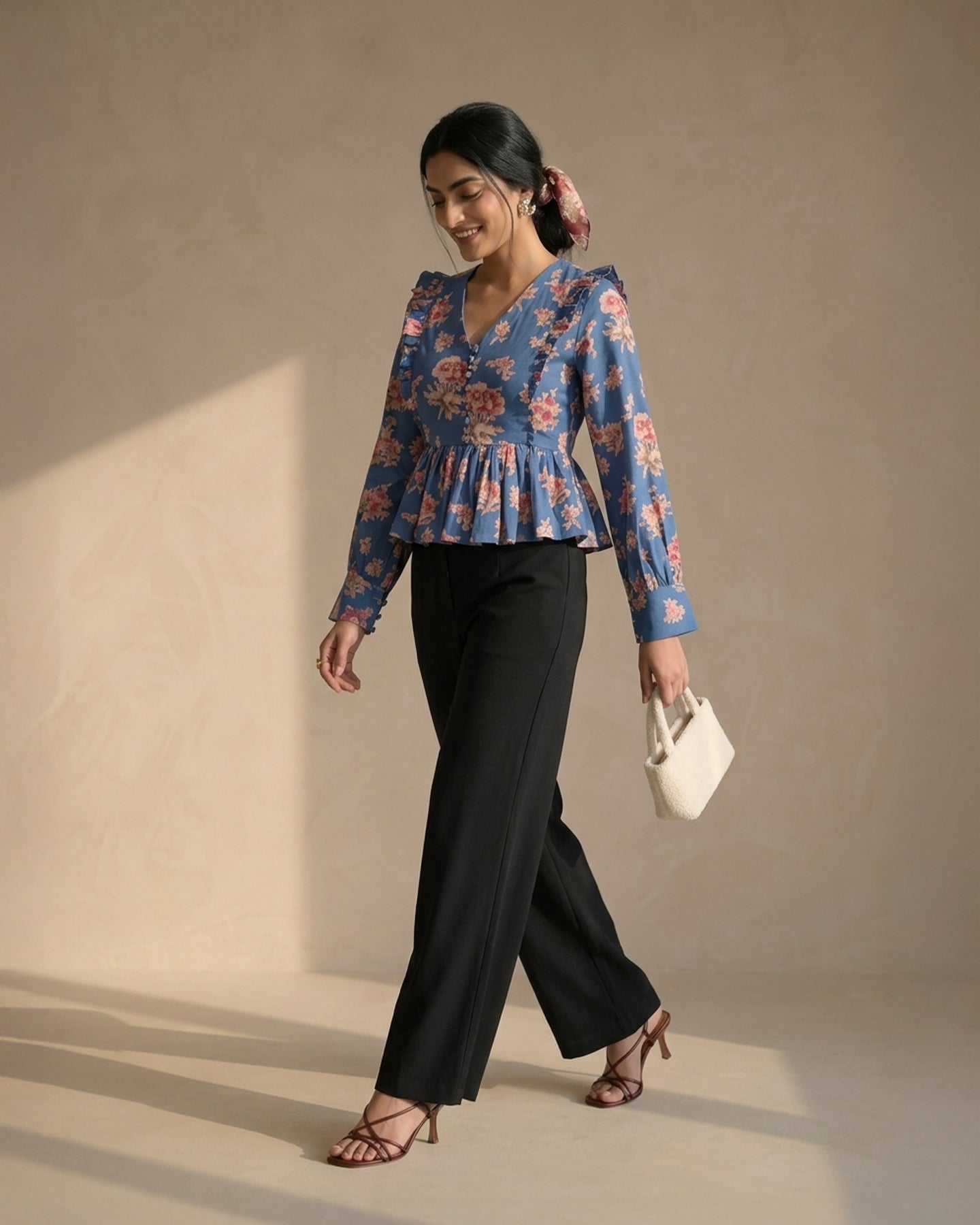 Blue Floral Peplum Top
