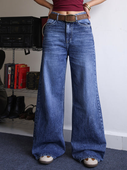 Storm Blue Washed Super Wide Leg Jeans