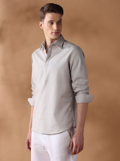 Grey Regular Fit Solid Casual Shirt for Men (CAVOR)