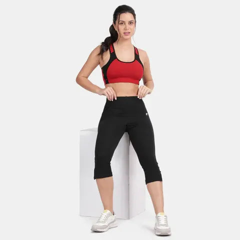 Maroon black cotton sports bra with smooth fit and full coverage support