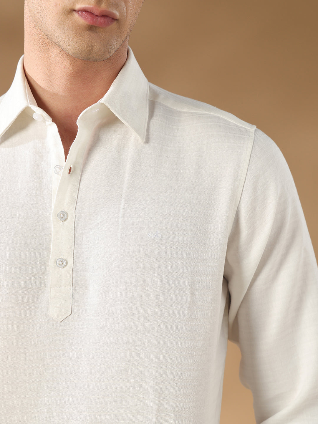 Off White Regular Fit Casual Linen Blend Shirt for men (DAFEN)