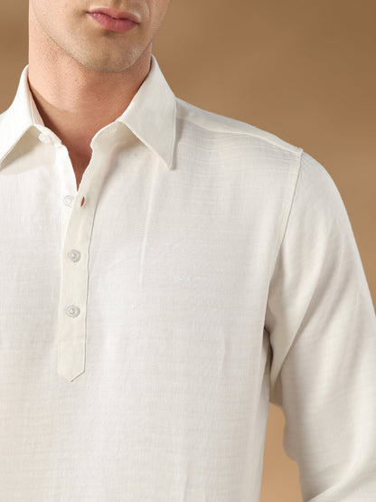 Off White Regular Fit Casual Linen Blend Shirt for men (DAFEN)