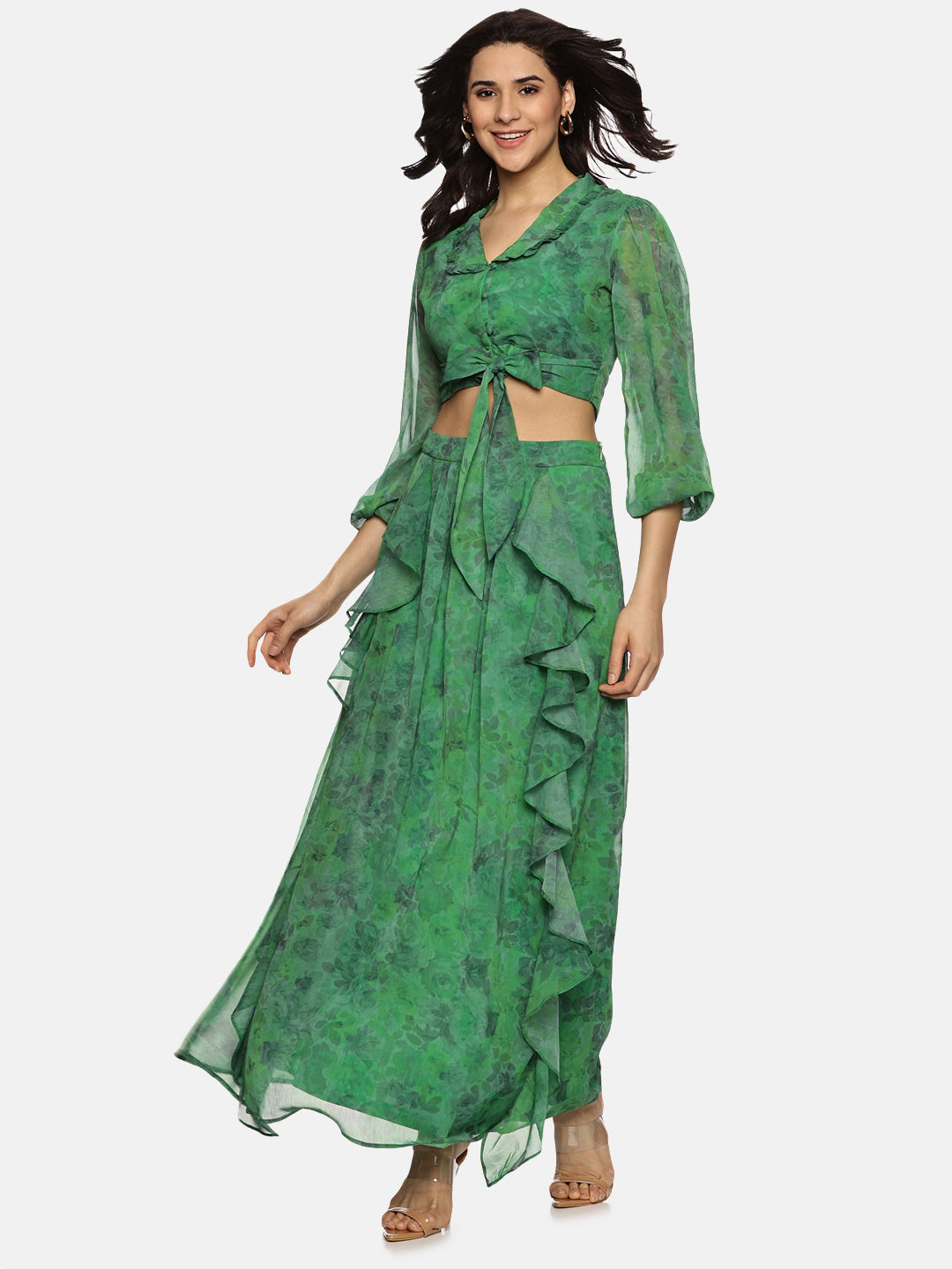 Buy Green Crop Top For Women In Full Sleeve