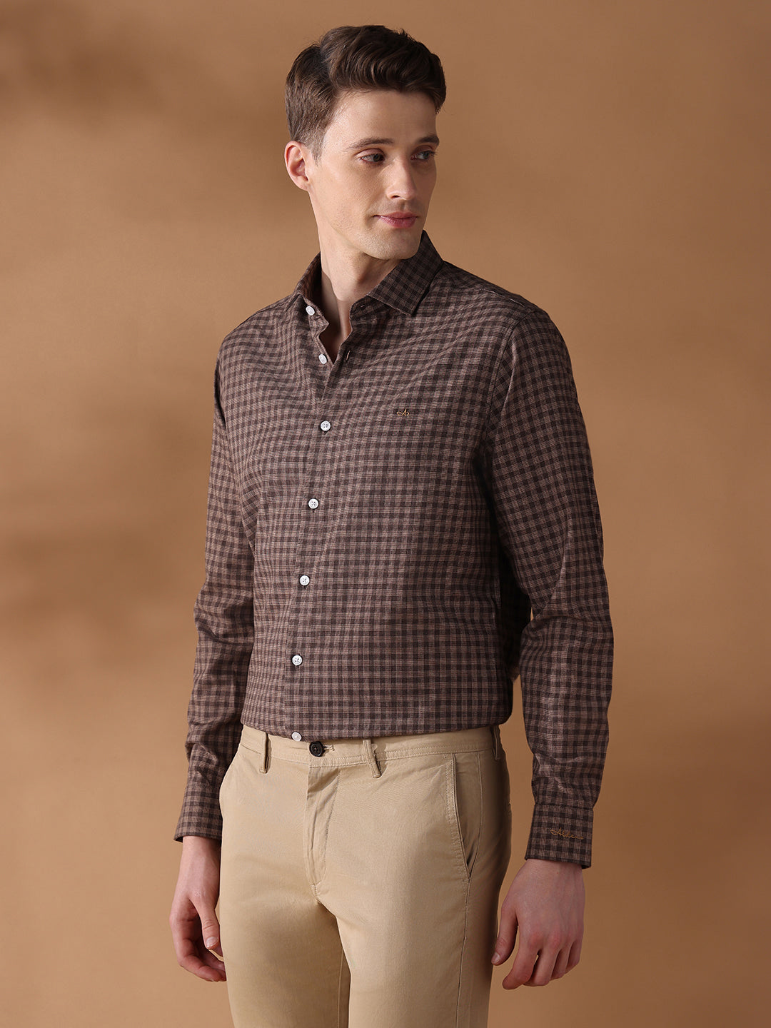 Brown Regular Fit Checked Formal Shirt for Men (LOTRY)