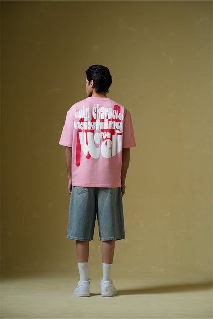 Wishing Well Printed Pink Oversized T-shirt