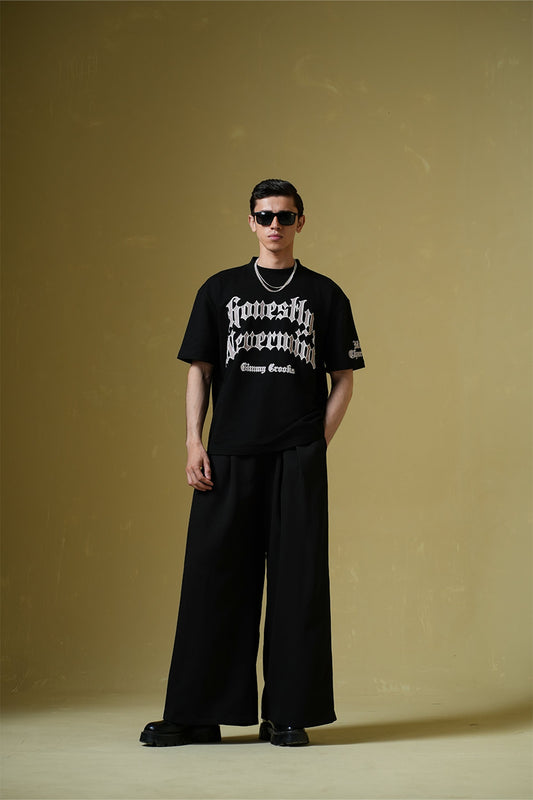 Nevermind Printed Black Oversized T-Shirt Main Character