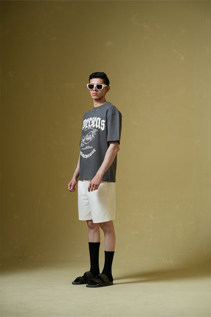 Overseas Printed Smokey Grey Oversized T-Shirt Main Character