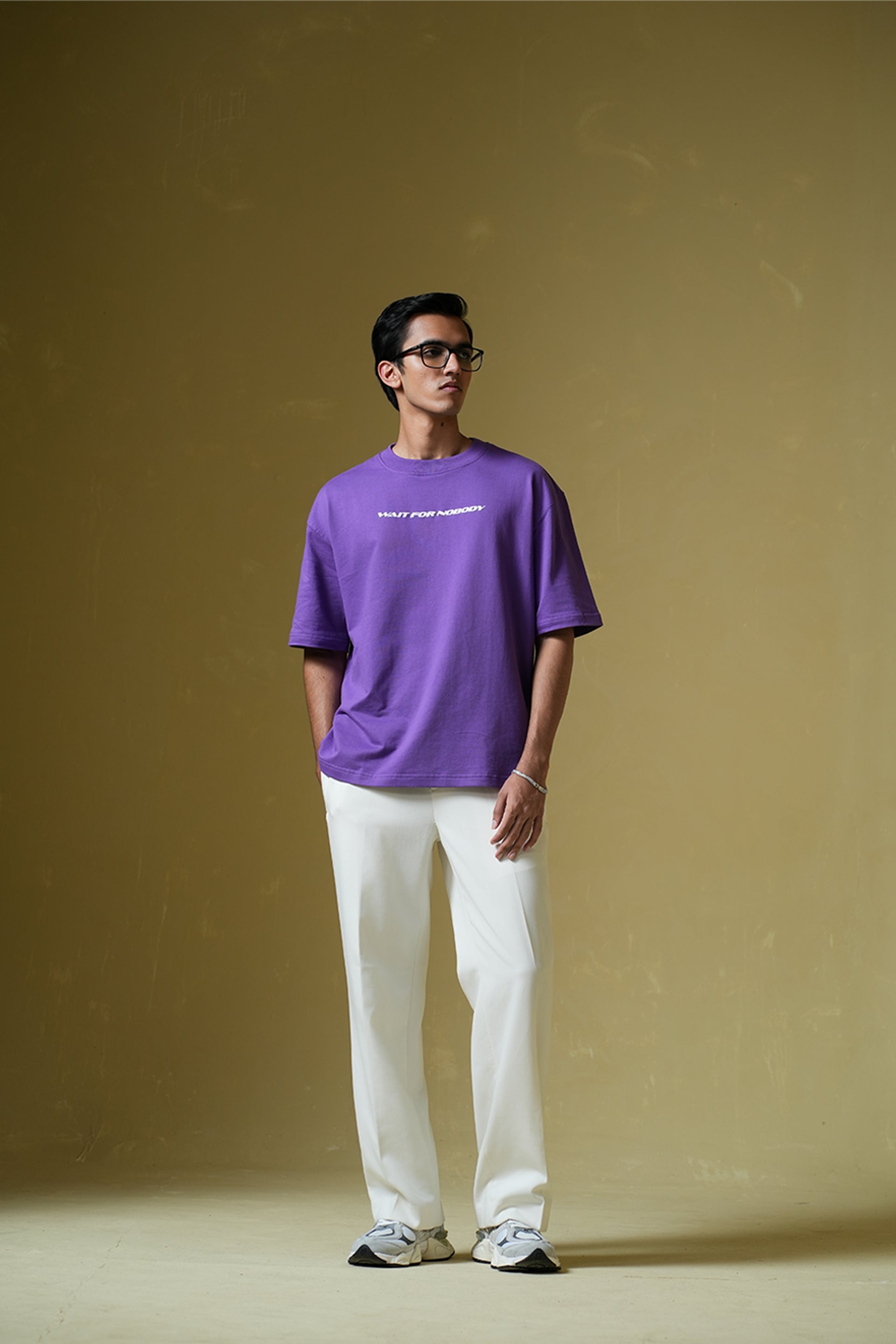 Wait For Nobody Printed Purple Oversized T-Shirt Main Character