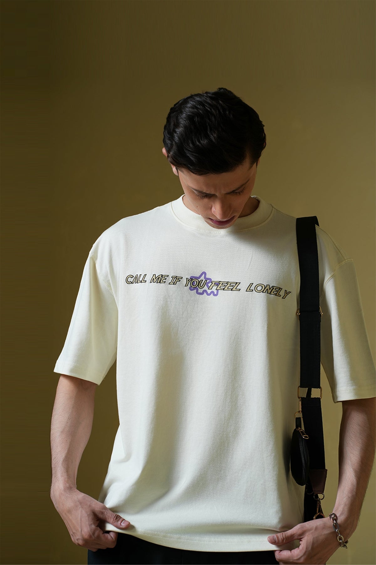 Call Me Printed Cream Oversized T-Shirt Main Character