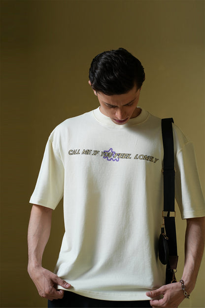 Call Me Printed Cream Oversized T-Shirt Main Character