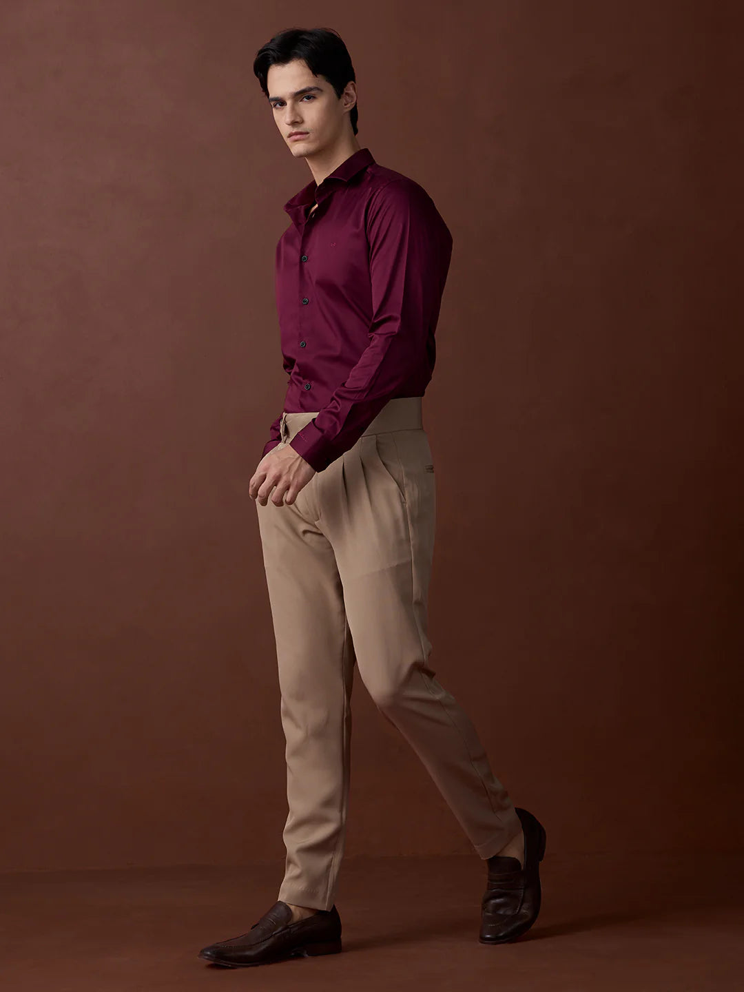 Maroon Slim Fit Solid Formal Satin Shirt