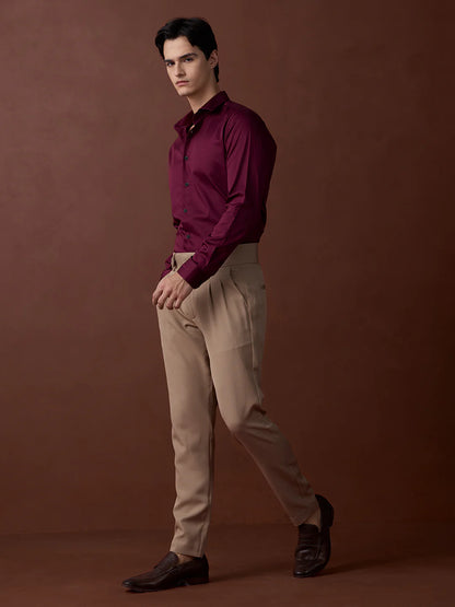Maroon Slim Fit Solid Formal Satin Shirt