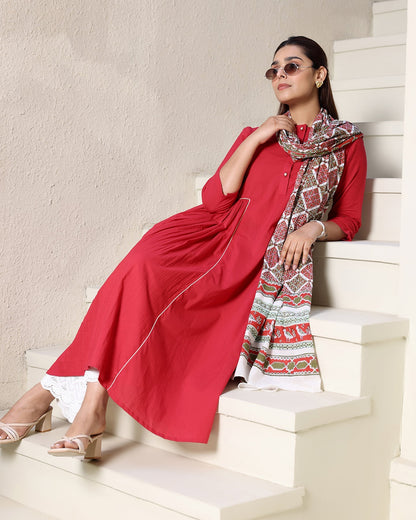 PINK A-LINE KURTA - DUPATTA SET