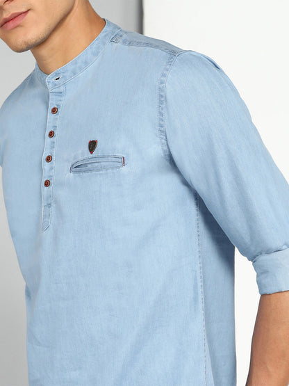 Kuons Avenue Men's Icewash Blue Denim Short Kurta