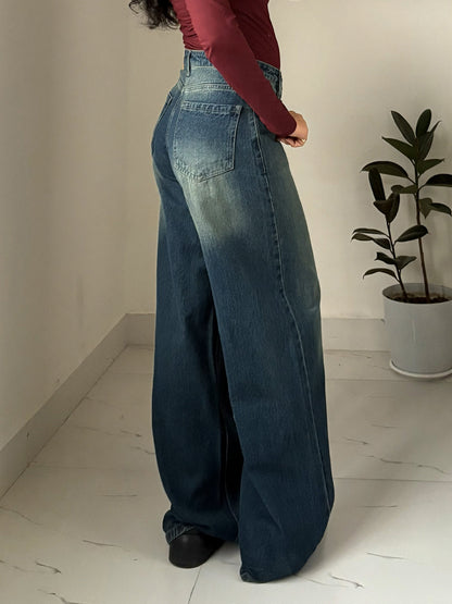 Astral Blue Washed Wide Leg Jeans