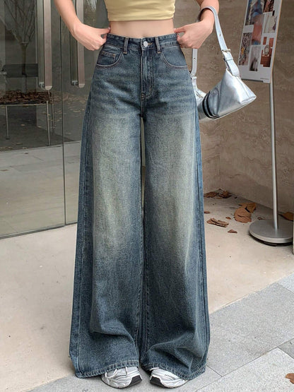 Vintage Dusty Aqua Blue Washed Wide Leg Jeans