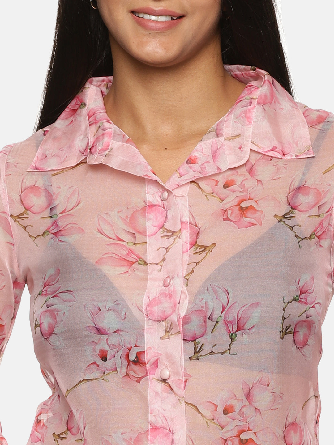 Pink Floral Organza Top