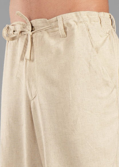 Raw Beige Linen-Blend Relaxed Pants for Men