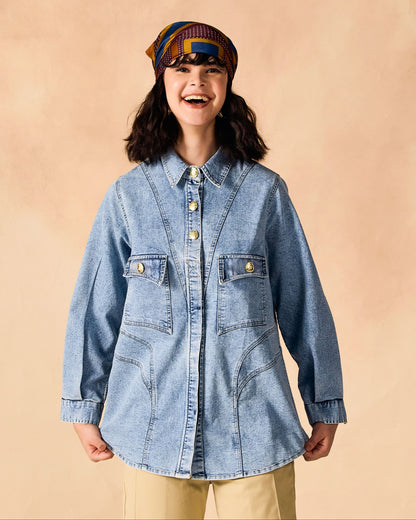 Oversized Stone Washed Denim Button-up Shirt