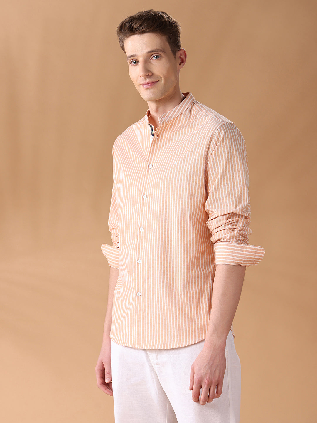 Orange Regular Fit Striped Casual Shirt for Men (DORVI)