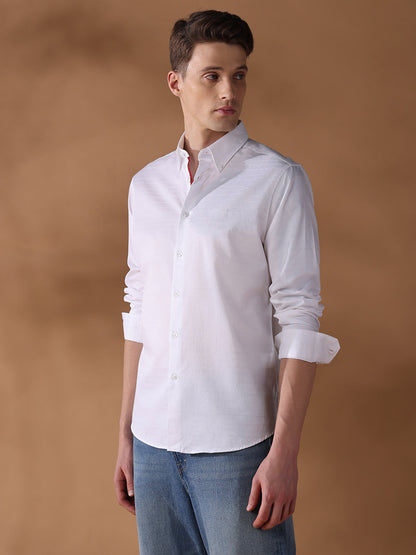 White Regular Fit Stripes Formal Shirt for Men (LOTH)