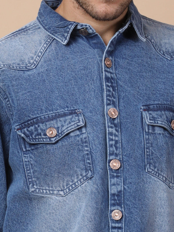 Kuons Avenue Men’s Stonewash Denim Casual Shirt
