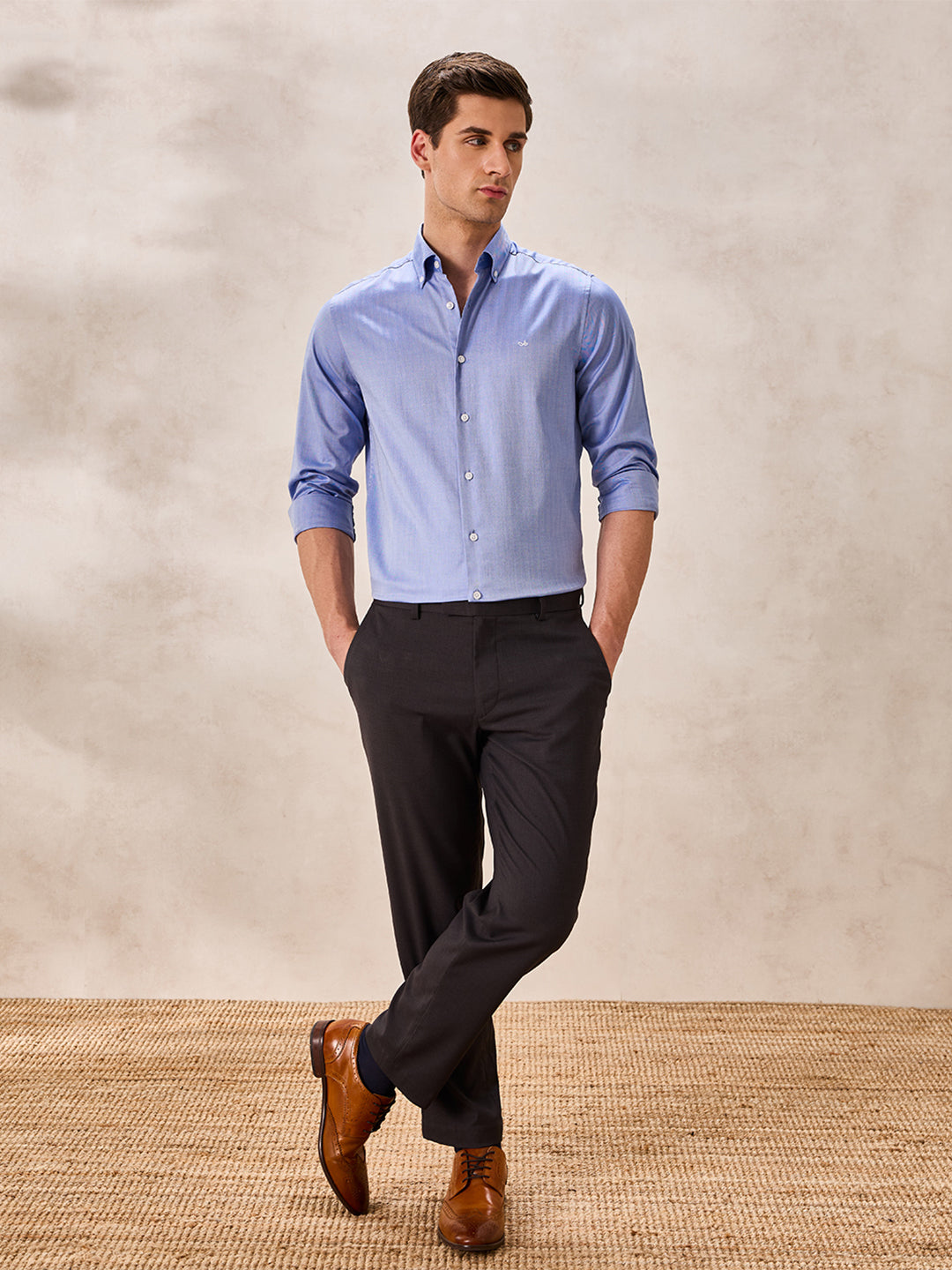 Blue Regular Fit Striped Formal Cotton Shirt for Men (CIRNO)