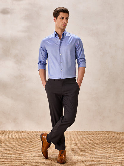 Blue Regular Fit Striped Formal Cotton Shirt for Men (CIRNO)