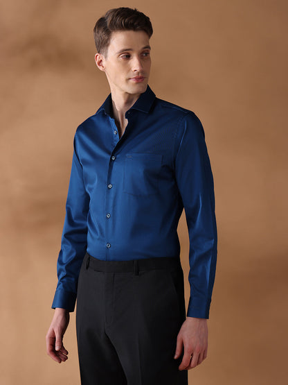 Navy Slim Fit Solid Formal Shirt for Men (BENIC)