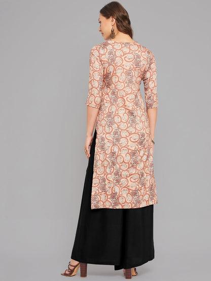 Women Brown Printed Straight Kurta Krya